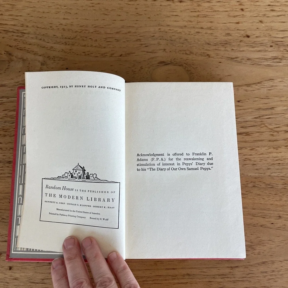 Passages From the Diary of Samuel Pepys Modern Library 1923 Edition HC Book